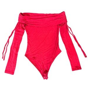 Forever 21 Red Long Sleeve Bodysuit with Synch Shoulders - Size Small